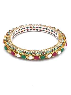 Gold plated ethnic rajasthani pearl studded bangles for women 3