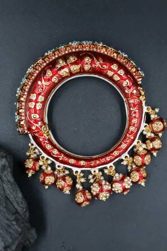 Gold plated ethnic rajasthani pearl studded bangles for women