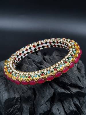 Gold plated ethnic rajasthani pearl studded bangles for women 1