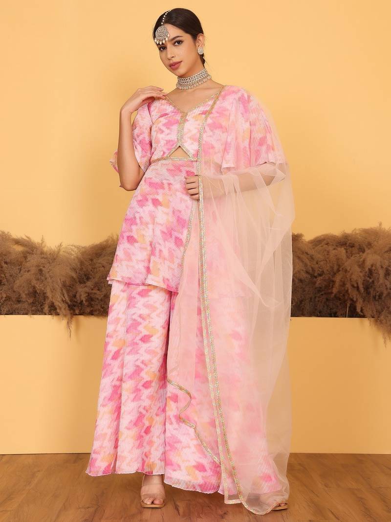 Ethnovog Ready To Wear Multicolored Georgette Printed Palazzo Suit