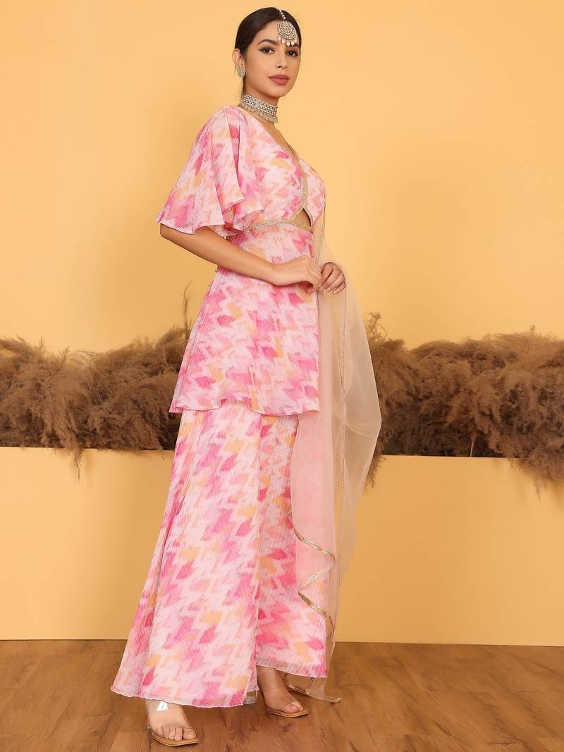 Ethnovog Ready To Wear Multicolored Georgette Printed Palazzo Suit