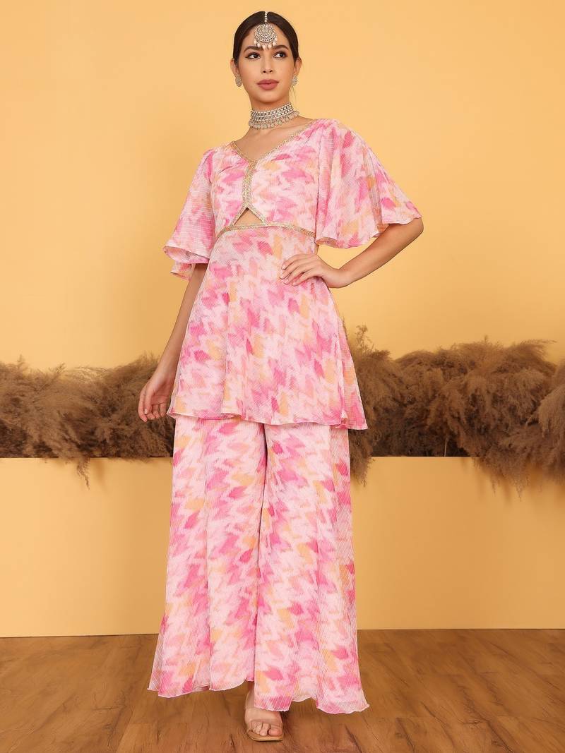 Ethnovog Ready To Wear Multicolored Georgette Printed Palazzo Suit