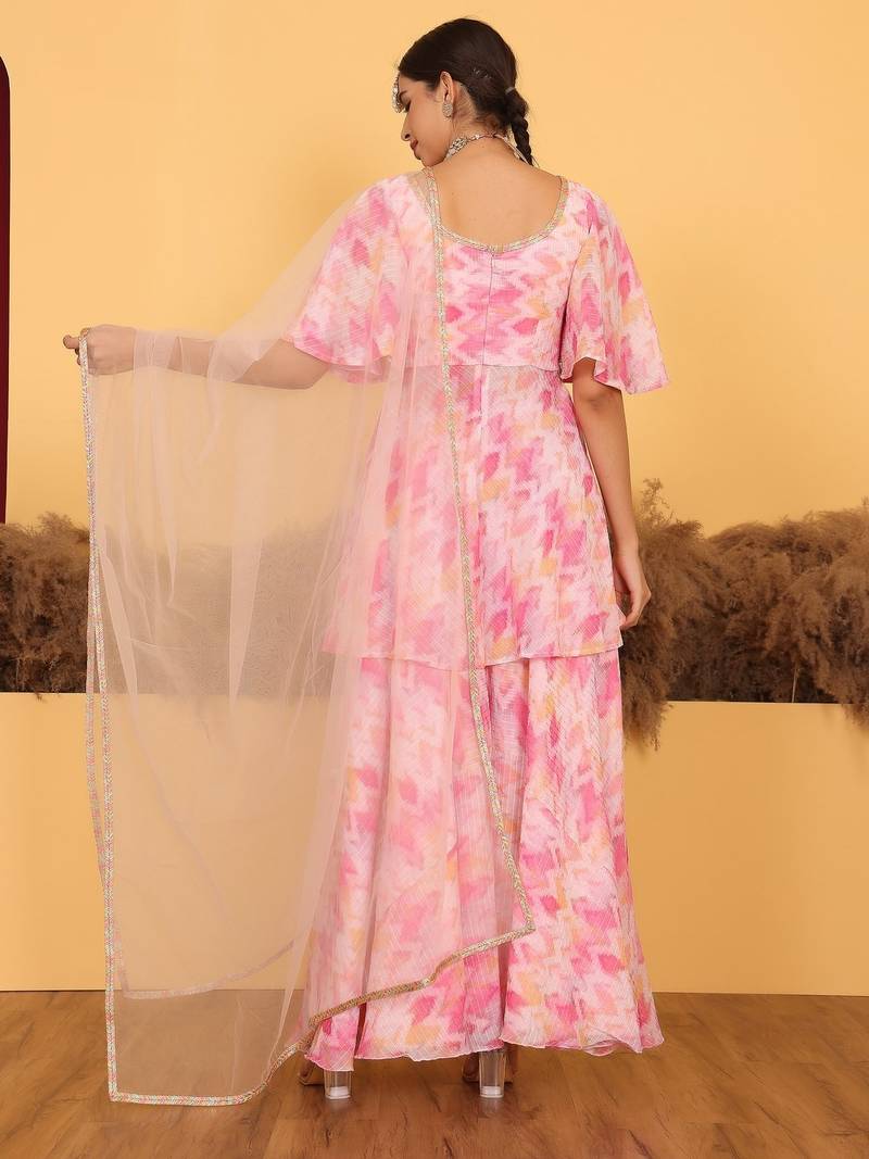 Ethnovog Ready To Wear Multicolored Georgette Printed Palazzo Suit