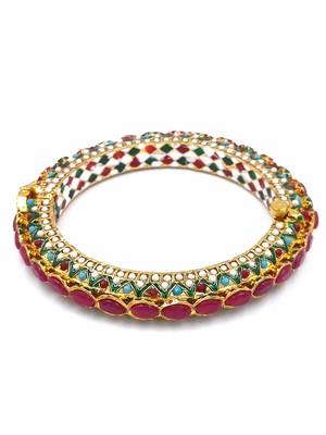Gold plated ethnic rajasthani pearl studded bangles for women 2