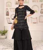 Ethnovog Ready To Wear Black Georgette Embroidered Straight suit