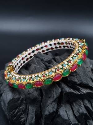 Gold plated ethnic rajasthani pearl studded bangles for women 1