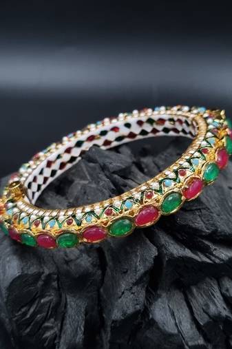 Gold plated ethnic rajasthani pearl studded bangles for women