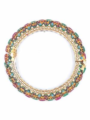 Gold plated ethnic rajasthani pearl studded bangles for women 2