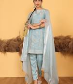 Ethnovog Ready To Wear Blue Tissue Embroidered Salwar Set