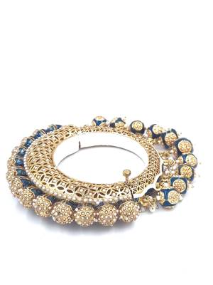 Gold plated ethnic rajasthani pearl studded bangles for women 2
