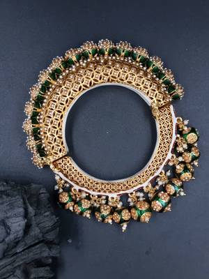 Gold plated ethnic rajasthani pearl studded bangles for women 1