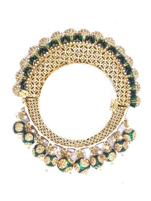 Gold plated ethnic rajasthani pearl studded bangles for women 2