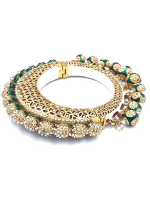 Gold plated ethnic rajasthani pearl studded bangles for women 3