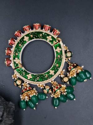 Gold plated ethnic rajasthani pearl studded bangles for women 1