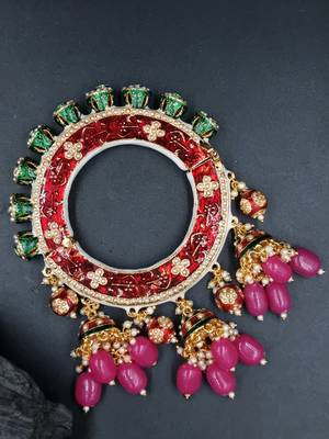 Gold plated ethnic rajasthani pearl studded bangles for women 1