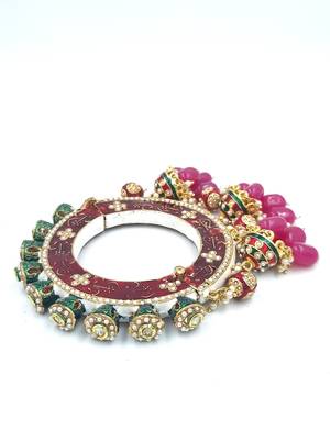Gold plated ethnic rajasthani pearl studded bangles for women 3