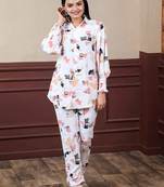 White & peach abstract printed co-ord set