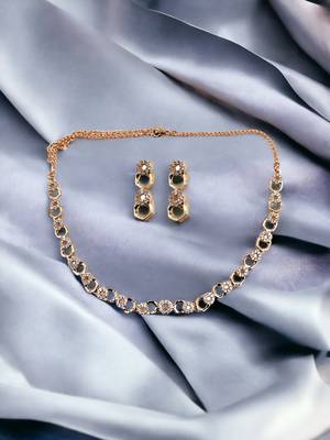 Rose-gold plated cz-studded necklace & earrings 1