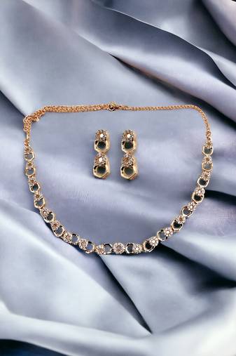 Rose-gold plated cz-studded necklace & earrings
