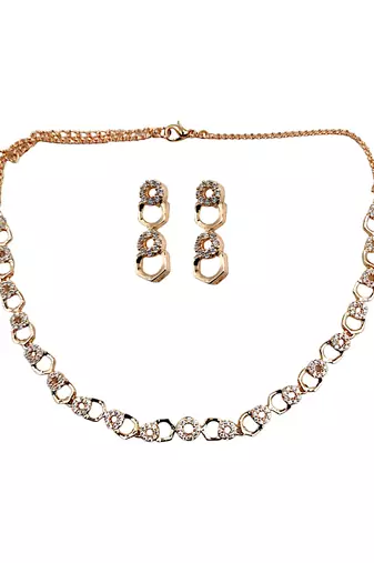 Rose-gold plated cz-studded necklace & earrings