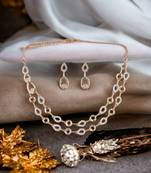 Rose-gold plated cz-studded necklace & earrings
