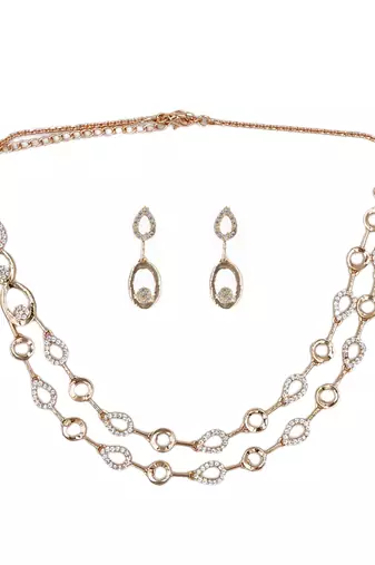 Rose-gold plated cz-studded necklace & earrings