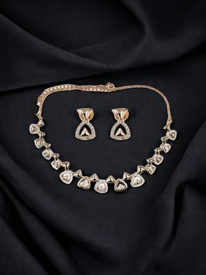Rose-gold plated cz-studded necklace & earrings 1
