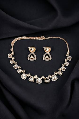 Rose-gold plated cz-studded necklace & earrings