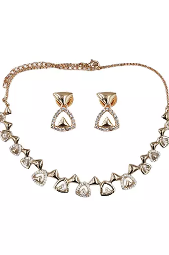 Rose-gold plated cz-studded necklace & earrings