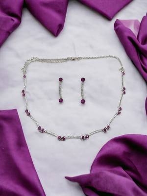 Silver-plated cz stone-studded brass jewellery set 1