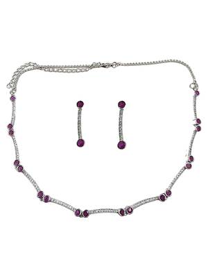 Silver-plated cz stone-studded brass jewellery set 3