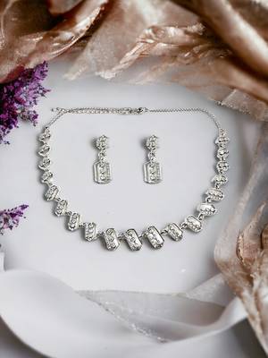Silver-plated cz stone-studded brass jewellery set 1