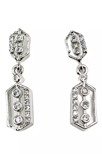 Silver-plated cz stone-studded brass jewellery set