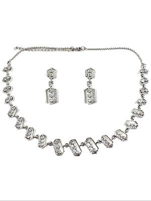 Silver-plated cz stone-studded brass jewellery set 3