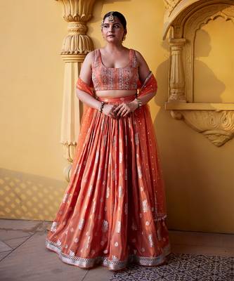 Rust Zest Jamewar Lehenga Set 1