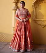 Rust Zest Jamewar Lehenga Set