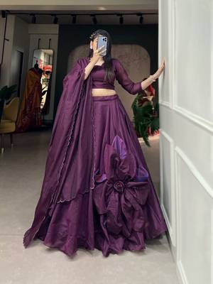 Women's Rajwadi Chanderi Silk With Hand Made Flower Design Lehenga Choli Set 3