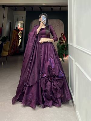 Women's Rajwadi Chanderi Silk With Hand Made Flower Design Lehenga Choli Set 6