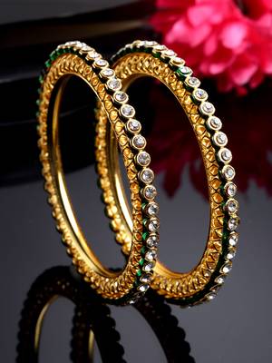 Sasha elegant gold-plated bangles pair with intricate jali design and cz stones 1