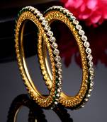 Sasha elegant gold-plated bangles pair with intricate jali design and cz stones
