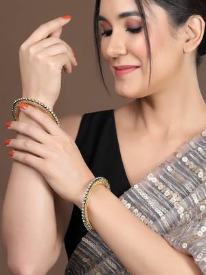Sasha elegant gold-plated bangles pair with intricate jali design and cz stones 3