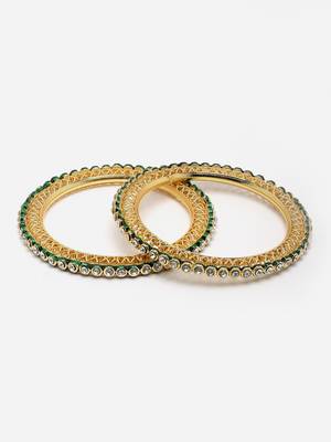 Sasha elegant gold-plated bangles pair with intricate jali design and cz stones 4