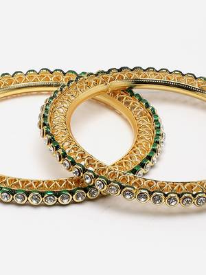 Sasha elegant gold-plated bangles pair with intricate jali design and cz stones 5