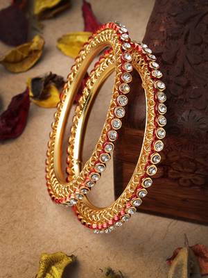 Sasha "exquisite gold-plated bangles pair with intricate jali design red tone and cz stones 1