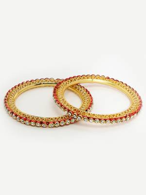 Sasha "exquisite gold-plated bangles pair with intricate jali design red tone and cz stones 5
