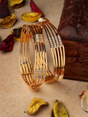 Sasha elegant gold-plated multi-strand bracelet style bangles pair with cz accents 1
