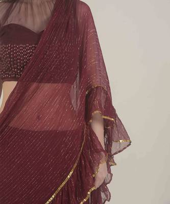  Wine skirt saree with ruffle detail  5