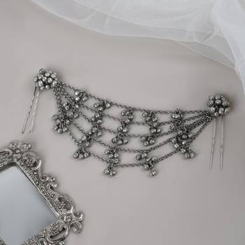 Silver oxidized indian ghungroo multilayer hair jewelry antique design head jewelry for women unique traditional jewelry 2