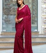 Pink Sequins Embroidery Work Party Wear Saree 