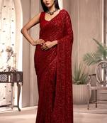 Trendmalls Red Georgette Sequins Heavy Embroidery Work Saree
